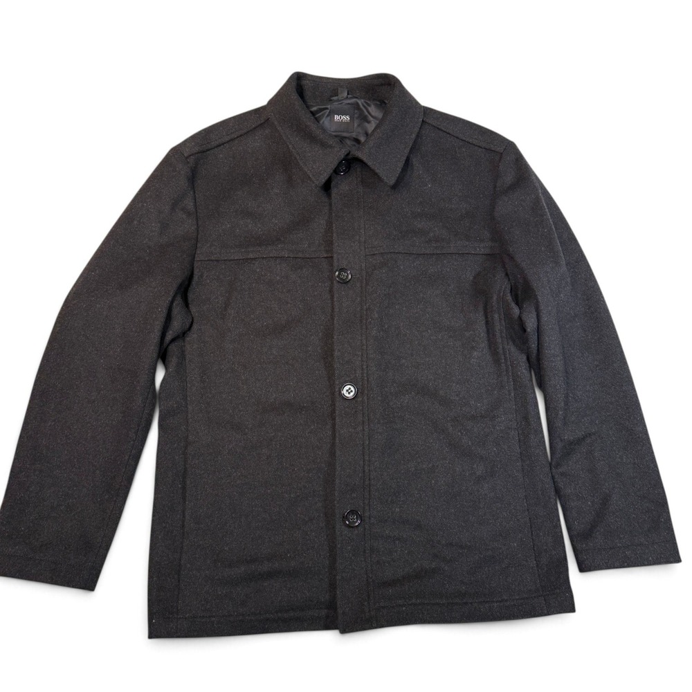 Hugo Boss Car Coat Mens 44R Chester Charcoal Gray Virgin Wool Cashmere Blend